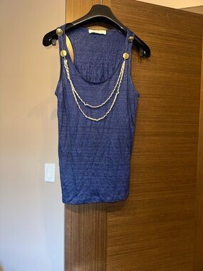 Pierre Balmain Deep Navy Linen Top with chains size 40